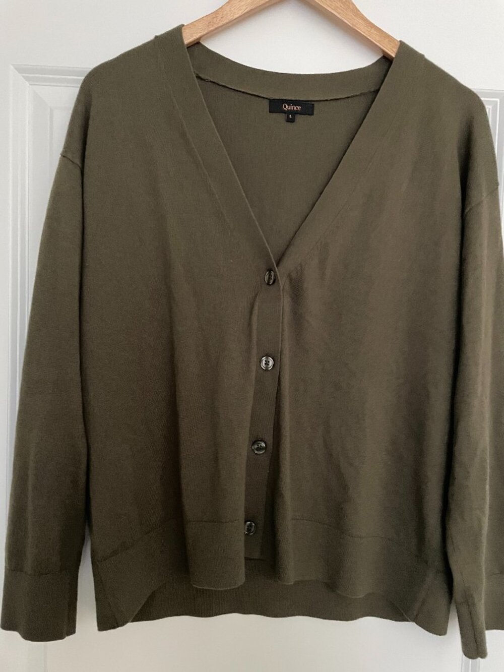 Quince Olive Lightweight Cotton Cashmere Cardigan